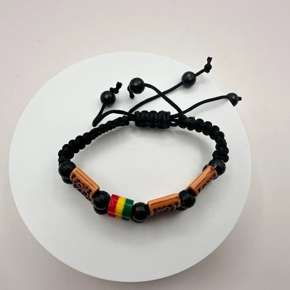 Vintage‎ Y2K Rasta Braided Macrame Beaded Double Strand Bracelet Women's Jewelry